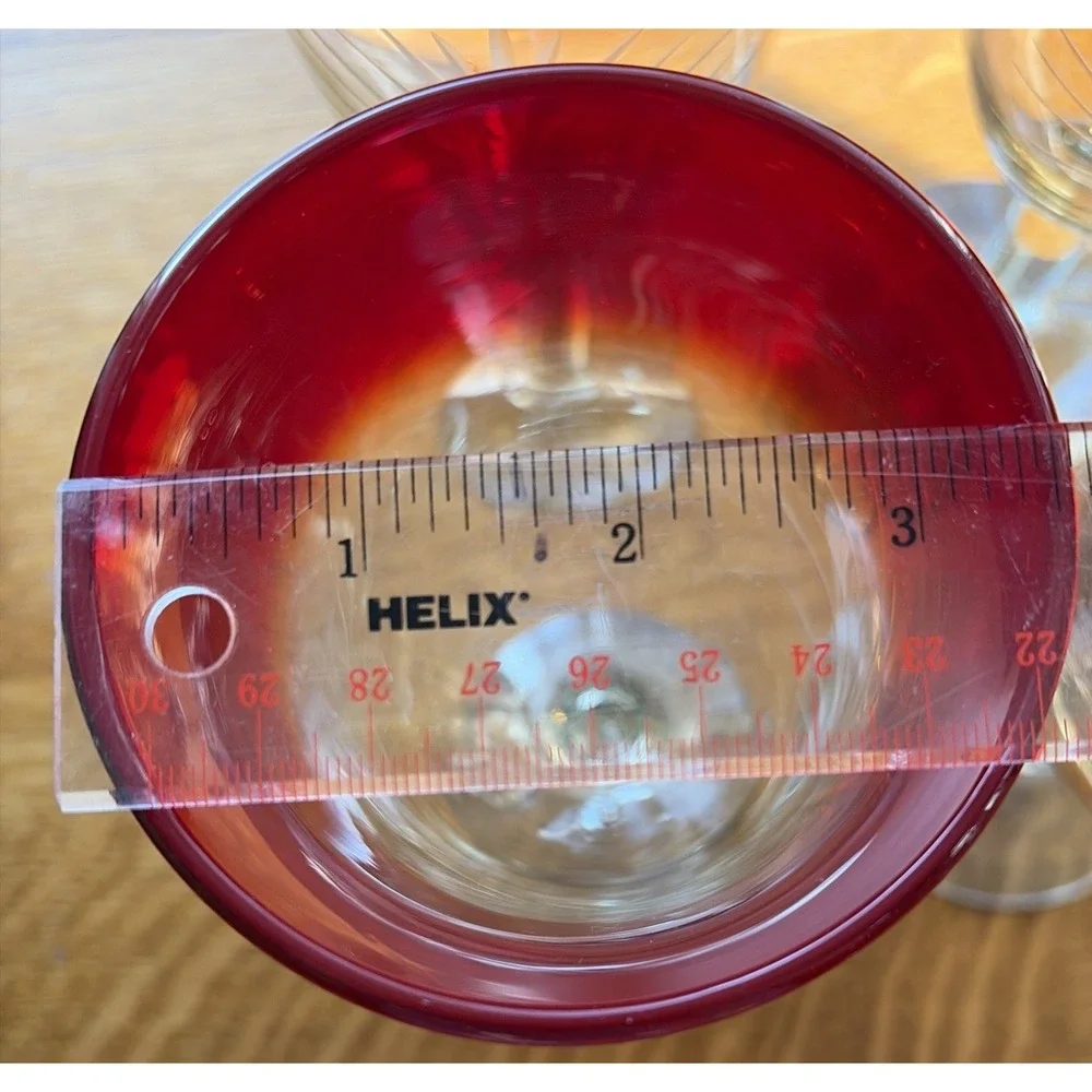 4 Hand Blown Red & Clear Tall 8 3/8